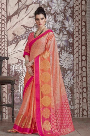 Gorgeous Orange Designer Silk Saree