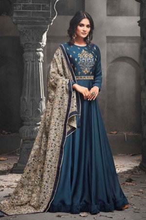 Sonal Chauhan Lovely Navy Blue Silk Designer Anarkali Salwar Kameez