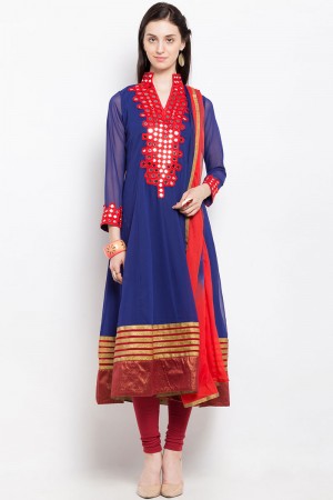 Charming Blue Georgette Embroidered Work Plus Size Readymade Salwar Suit