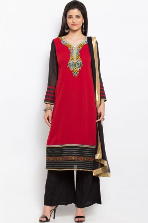 Classic Red Georgette Party Wear Plus Size Readymade Salwar Suit