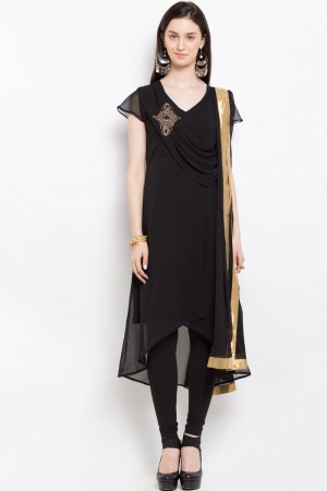 Desirable Black Georgette Party Wear Plus Size Readymade Salwar Suit