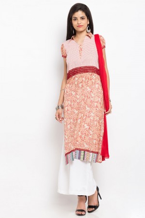 Garceful Rust Cotton Printed Plus Size Readymade Salwar Suit