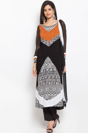 Ultimate Black Cotton Plus Size Printed Readymade Salwar Suit
