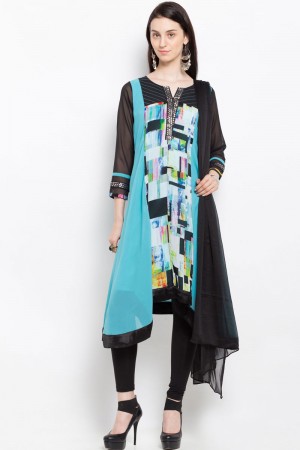 Stylish Blue Rayon Printed Plus Size Readymade Salwar Suit