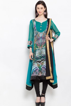 Gorgeous Green Casual Wear Plus Size Printed Readymade Salwar Suit