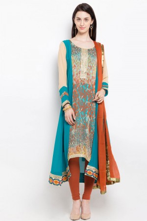 Stylish Blue Georgette Embroidered Work Plus Size Readymade Salwar Suit
