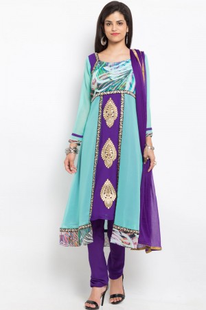 Lovely Blue Casual Wear Embroidered Work Plus Size Readymade Salwar Suit