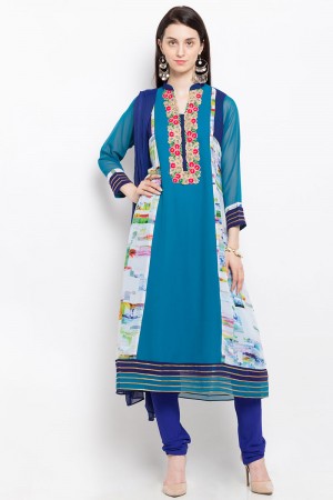Admirable Blue Georgette Party Wear Plus Size Readymade Salwar Suit