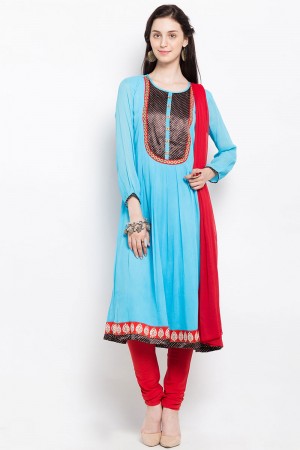 Ultimate Blue Georgette Plus Size Embroidered Work Readymade Salwar Suit