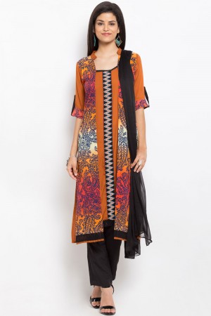 Pretty Rust Cotton Plus Size Readymade Printed Salwar Suit