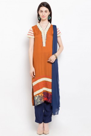 Beautiful Rust Cotton Printed Plus Size Readymade Salwar Suit