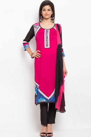 Lovely Pink Cotton Printed Party Wear Plus Size Readymade Salwar Suit