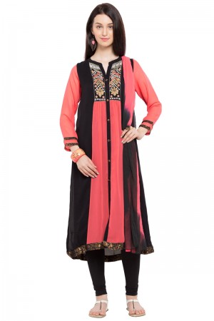 Gorgeous Pink Georgette and Faux Crepe Bottom Plus Size Readymade Salwar Suit