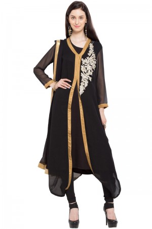 Beautiful Black Georgette Churidar Bottom Party Wear Plus Size Readymade Salwar Suit