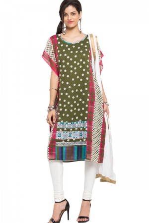 Graceful Green Georgette Faux Crepe Churidar Plus Size Readymade Salwar Suit with Faux Chiffon Dupatta