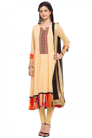 Admirable Yellow Georgette and Faux Crepe Churidar Plus Size Readymade Salwar Suit