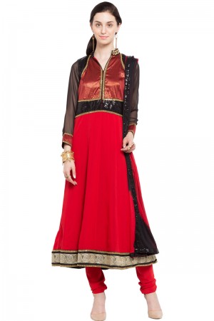 Charming Red Faux Georgette Plus Size Readymade Salwar Suit with Chiffon Dupatta