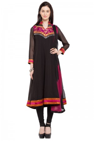 Graceful Black Faux Georgette Plus Size Readymade Salwar Suit