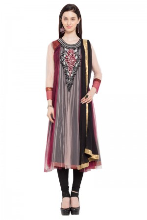 Admirable Maroon Faux Georgette Plus Size Readymade Salwar Suit with Chiffon Dupatta