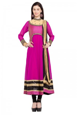 Desirable Pink Faux Georgette Plus Size Readymade Salwar Suit With Chiffon Dupatta