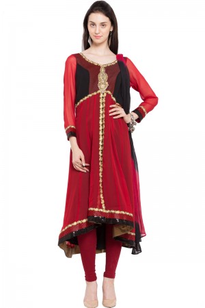 Gorgeous Red Faux Georgette Plus Size Readymade Salwar Suit With Chiffon Dupatta