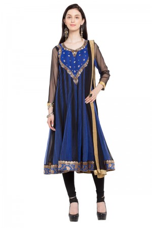 Beautiful Blue and Black Faux Georgette Plus Size Readymade Salwar Suit