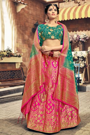Graceful Pink Embroidred Work Banarasi Silk Desginer Lehenga Choli