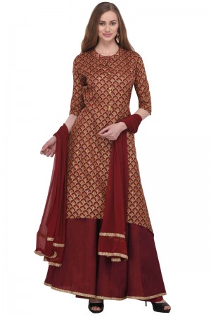 Admirable Maroon Chanderi Plus Size Readymade Salwar Suit
