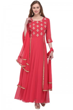 Desirable Pink Georgette Plus Size Readymade Salwar Suit With Chiffon Dupatta
