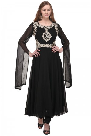 Supreme Black Georgette Plus Size Readymade Salwar Suit With Chiffon Dupatta