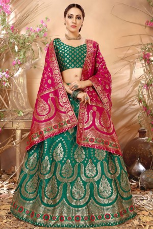 Classic Green Printed Work Banarasi Silk and Jacquard Designer Lehenga Choli