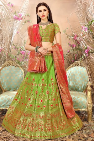 Supreme Green Banarasi Silk and Jacquard Designer Lehenga with Banarasi Silk Dupatta
