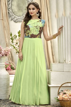 Charming Green Net Zari and Thread Work Long Length Designer Gown