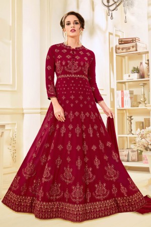 Classic Red Georgette Embroidered Work Anarkali Salwar Suit
