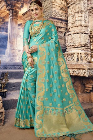 Beautiful Green Silk Jaquard Work Designer Saree