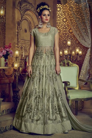 Charming Green Net Embroidered Work and Stone Work Anarkali Salwar Suit