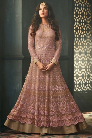 Sonal Chauhan Gorgeous Pink Net Embroidered and Stone Work Anarkali Designer Salwar Suit