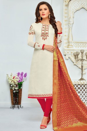 Classic White Cotton Embroidered Work Party Wear Slawar Suits
