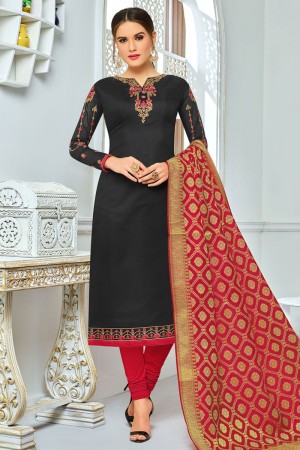 Pretty Black Cotton Embroidered Work Party Wear Designer Salwar Suits