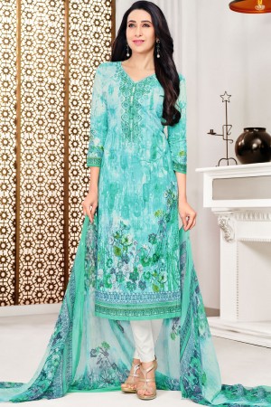 Karisma Kapoor Admirable Sky Blue Cotton Casual Printed Salwar Suit