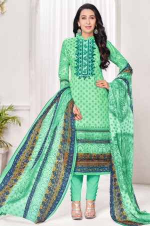 Karisma Kapoor Stylish Green Cotton Casual Printed Salwar Suits