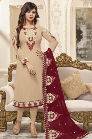 Ayesha Takia Excellent Cream Georgette Zari work and Thread Work Casual Salwar Suits