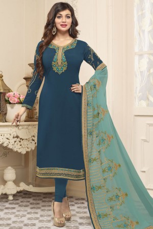 Ayesha Takia Admirable Blue Georgette Zari work and Thread Work Party Wear Salwar Suits