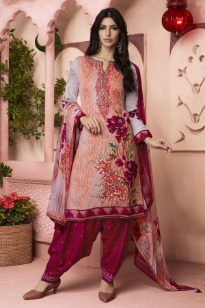 Pretty Red Cotton Embroidered Work Patiala Printed Slawar Suit