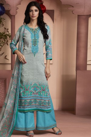 Supreme Beige Cotton Embroidered Work Plazo Printed Salwar Suit