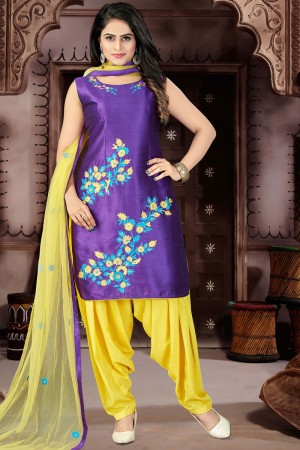 Excellent Purple Satin Patiyala Bottom Party Wear Plus Size Readymade Patiyala Salwar Suit