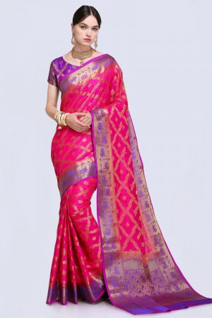 Beautiful Pink Silk Printed Designer Saree