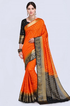 Classic Orange Silk Printed Saree