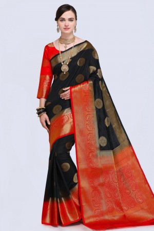Ultimate Black Silk Printed Party Wear Saree