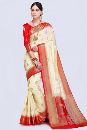 Charming White Silk Printed Designer Party Wear Saree